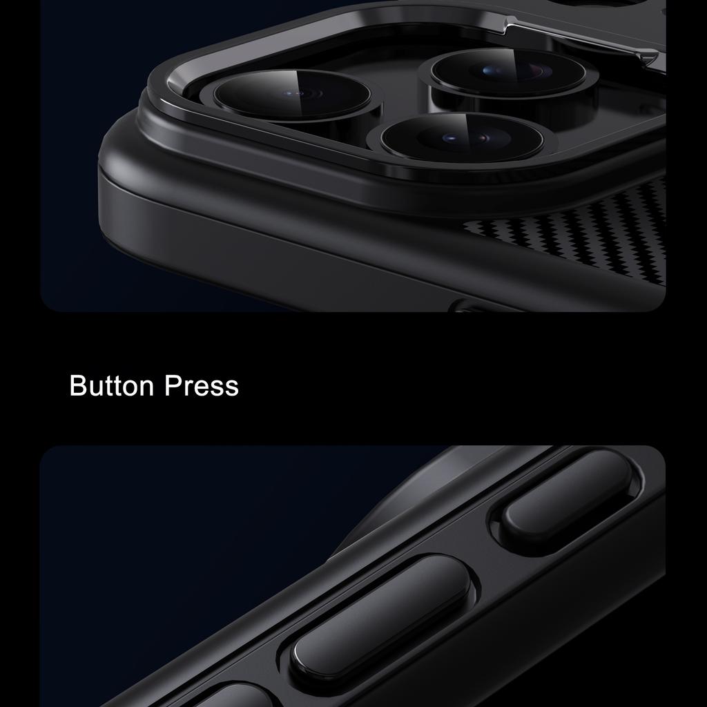 IPAKY For iPhone 17 Pro TPU Case Carbon Fiber Texture Phone Cover Metal Lens Frame