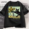 Van Gogh's Cat Art Print T Shirt Funny Graphci T Shirts Cotton Trendy Summer Loose Short Sleeved T-shirt Men Women Harajuku Top