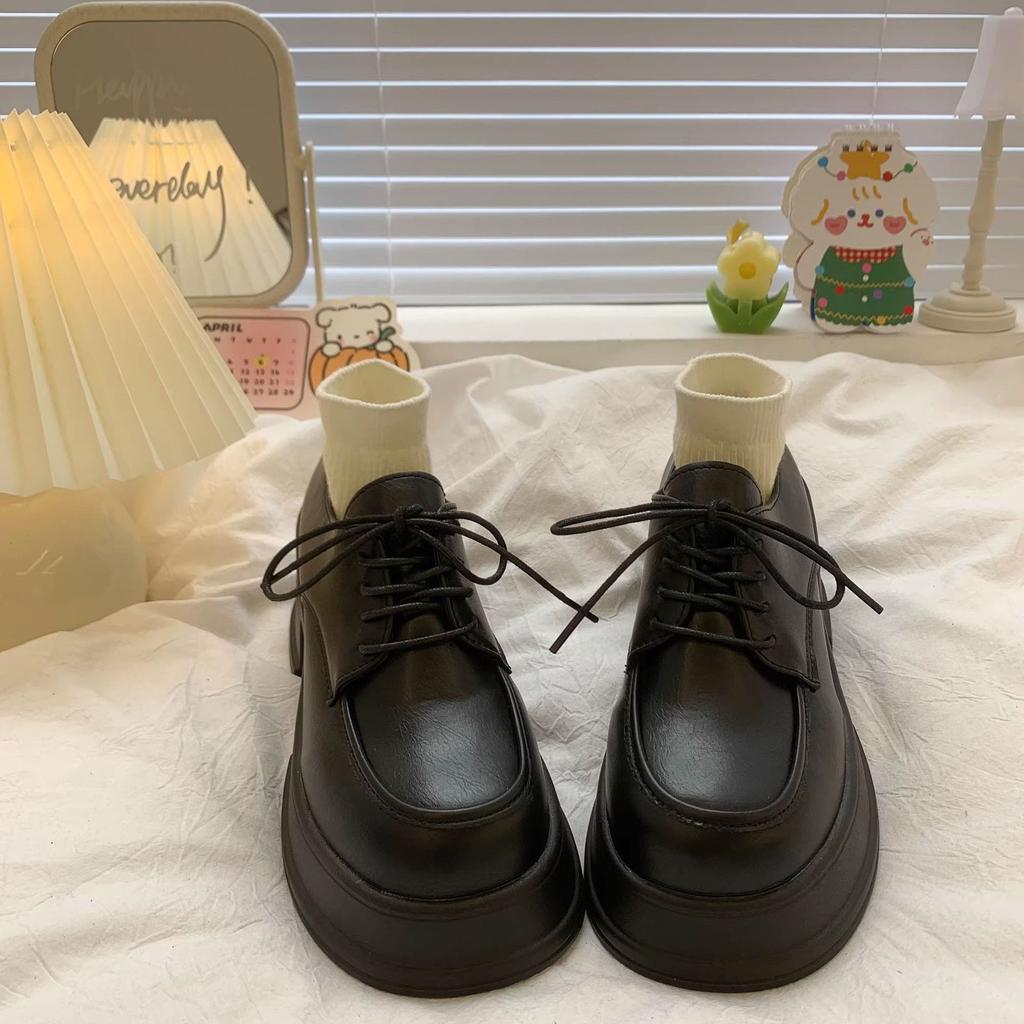 Fashion Mary Janes Retro Black Pumps Woman Lace Up Non-Slip Casual Platform Mid Heels Office Ladies Solid Elegant Heels Korean 2025 New