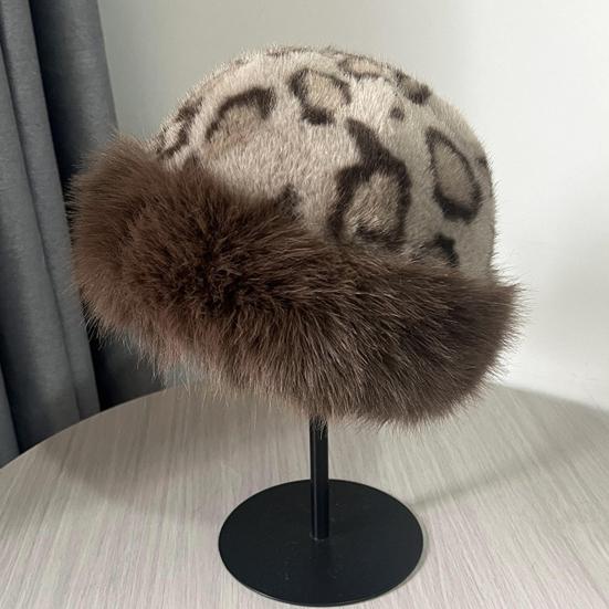 Winter Hat Leopard Print Thickened Warm Plush Hat Cold-proof Windproof Headwear Cold Weather Accessory