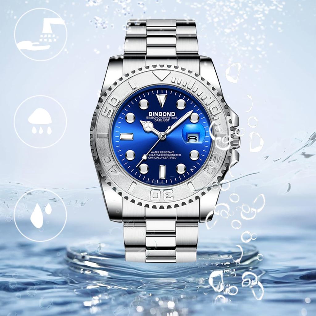 Silver Waterproof Luminous Analog Stainless Steel Case Rotatable Quartz Watch Simple Stylish Casual Business Fashion Accessories Birthday Anniversary