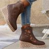 Fashion Brand Fashion Embroidery Mid Calf Boots for Women Wedge Platform Retro Ethnic Style Ladies High Heels Knight Boots 2025 New