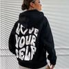 Women'S Fleece Hoodie Down Sleeve Back Letter Print Hooded Sweater Harajuku Top
