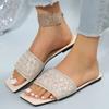 Fashion New Sexy Casual Comfortable Solid Color Crystal Sandals Square Toe Flat Heel Slippers Size 43 Zapatos Mujer