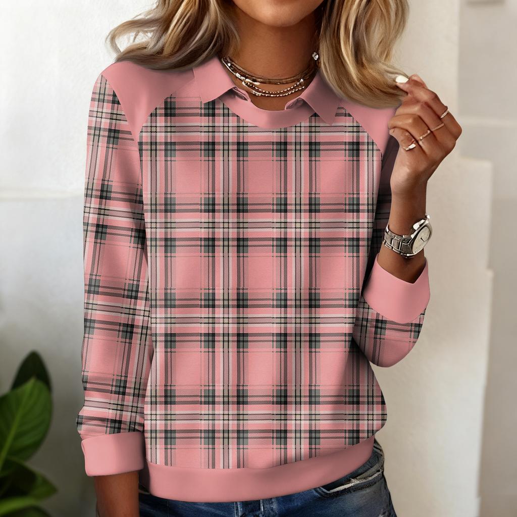 Ladies' Plaid Printed Casual Long Sleeved Sweatshirt Top