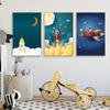 Outer Space Astronaut Cartoon Picture Poster Canvas Painting Kids Room Prints and Decoration Mural for Modern Home Decor No Frame