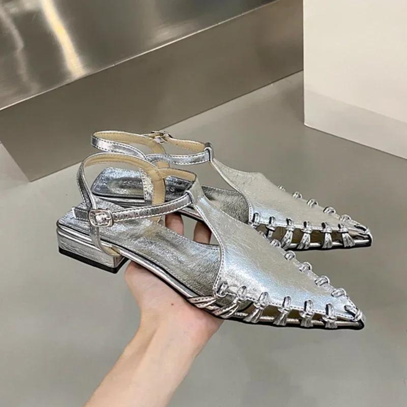 Fashion Flats Pointed Toe Sandals Women Summer Casual Shoes 2025 Fashion New Slippers Designer Beach Walking Cozy Trend Female Chaussure