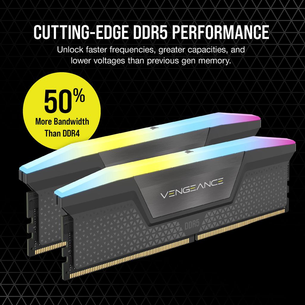Corsair DDR5-5600MHz Desktop PC Memory VENGEANCE RGB DDR5 Series (PC5-44800) 32GB [16GB X 2] CMH32GX5M2B5600Z36K