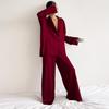 New Satin Silk Pajamas Low-cut Sexy Pajamas for Women Single-breasted Long-sleeved Wide-leg Pants Trousers Suit