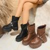 2025 Autumn and Winter Retro Thick-soled Thick-heeled Versatile Belt Buckle Martin Boots Women's Short Boots Flanged Casual Tooling Locomotive Tide
