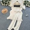 Summer Women Casual Striped Knitted Sweater Trouser Two Piece Set Sleeveless Pullover Tops and Wide Leg Pant Suit