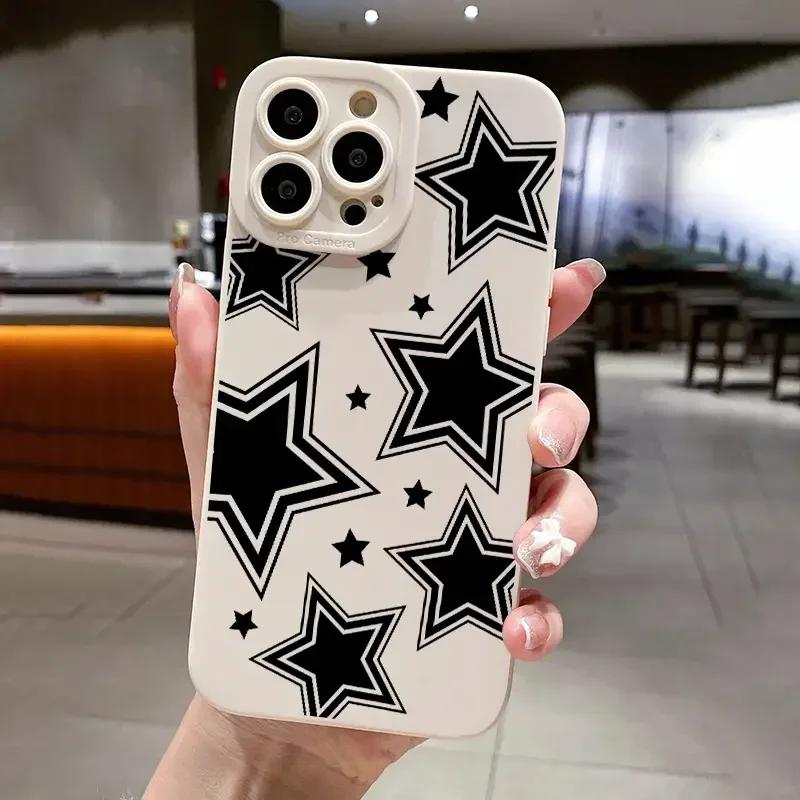 Cute Black Stars Silicone Phone Case For iPhone 16 15 14 13 12 11 Pro Max 13 Mini XS Max XR X 7 8 Plus SE 2020 Shockproof Cover