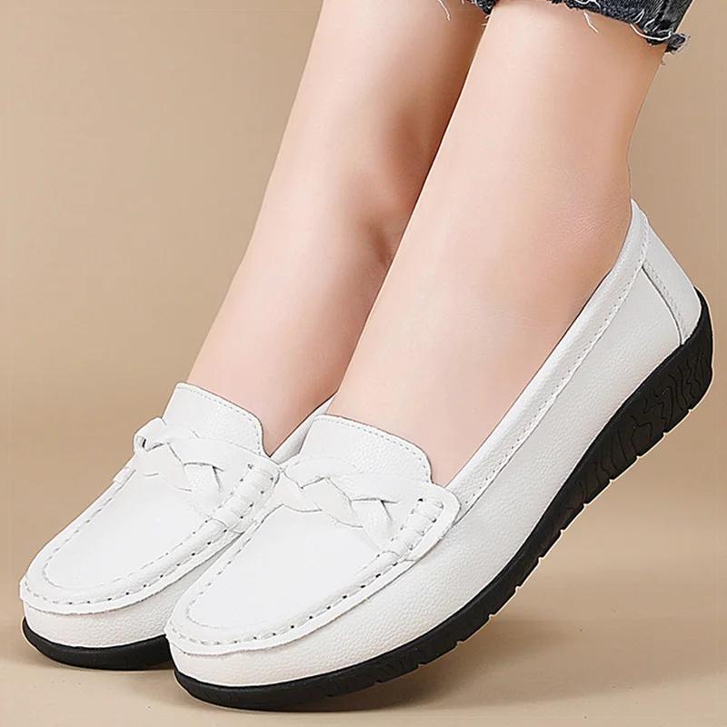 Women Shoes Soft Leather Women's Loafer 2025 New Flats Slip On Casual Shoes Flat Shoes Women White Footwear Zapatos De Mujer