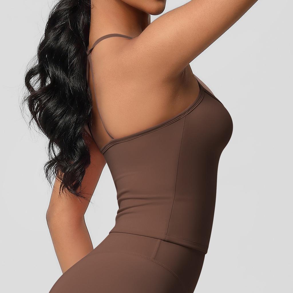 Double Sided Brushed Solid Color Tight Back Long Sports Bra, Running Fitness Yoga Suit, Vest For Women