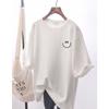 Spring and Autumn New Women's Top Short Sleeve T-Shirt Cotton White Loose Medium and Long T-Shirt Bottom Trendy Inside