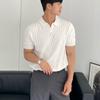 Men's Knitted Jacquard Polo Shirt Casual Stripe V Neck Solid Color Short Sleeve T Shirt Breathable Light Luxury Clothing