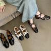 Leather Rivet Buckle Mary Jane Shoes Pumps Women Square Toe Dress Vintage Sandals Slip On Flats Lady Ballet Shoes Punk