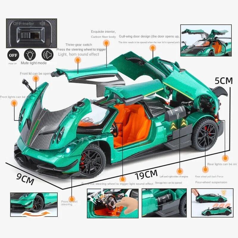 1/24 Pagani Huayra BC Alloy Car Model Diecast Toy Vehicle Sound Light