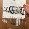 Retro Silver Color Hoop Earrings Set Butterfly Snake Drop Earrings Women Simple Elegant Jewelry Accessories