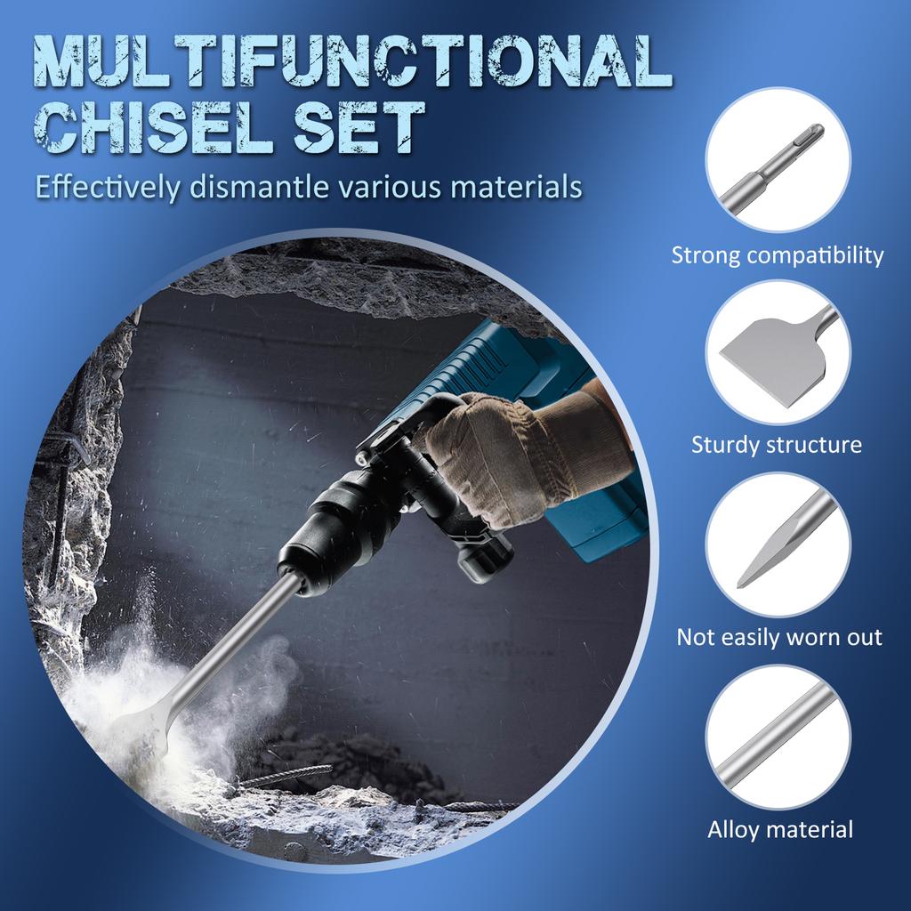 4Pcs Chisel Set SDS Plus Shank Electric Hammer Drill Bit Point Groove Flat Chisel Masonry Tools for Concrete Brick Wall Rock