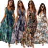Women Bohe Maxi Long Sundress Summer Female V Neck Backless Sleeveless Floral Print Bandage Party Dresses TCFZ-60