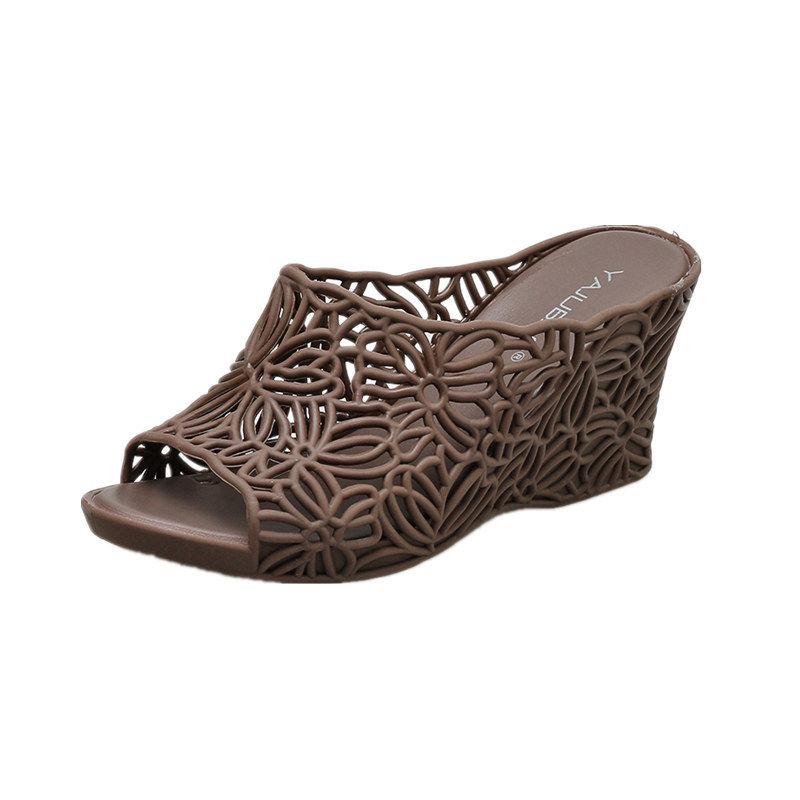 Summer Ladies Crystal Platform Wedge Plastic Sandals Jelly High Heel Crystal Mom Anti-Slip Sandals Ladies Slippers