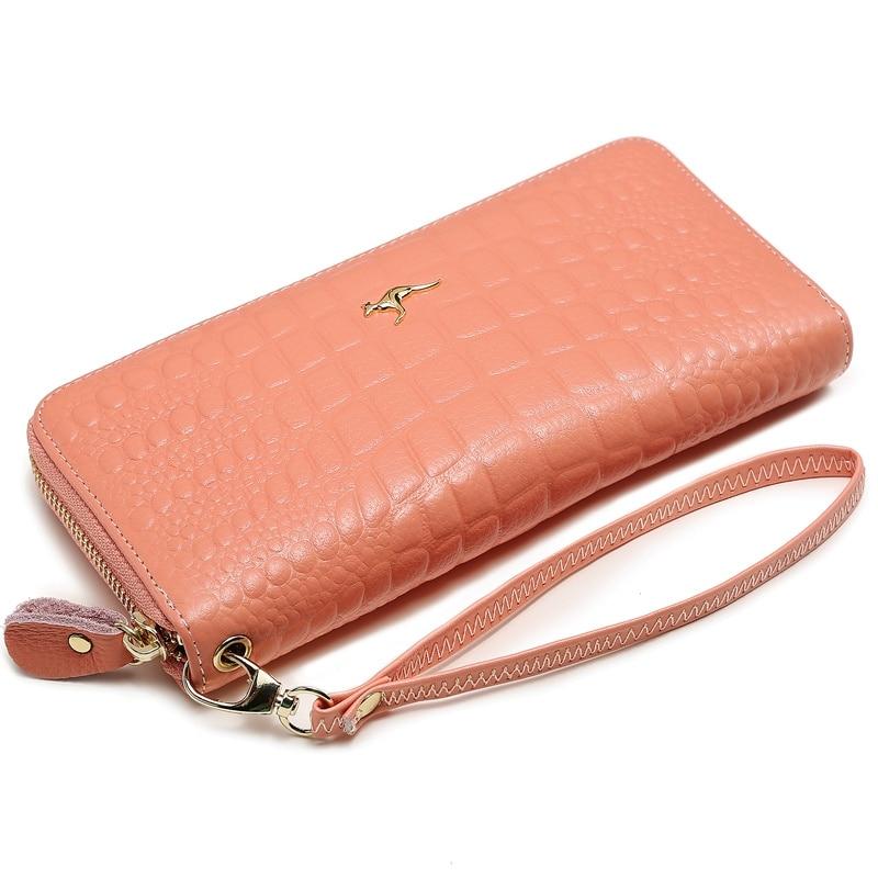 KANGAROO KINGDOM Fashion Women Wallet Genuine Leather Long Zipper Clutch Purse Card Holder Phone Wallet Brand