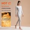 Juyitang Women's Seamless Thermal Underwear Set - Black & Gold, Brushed, Round Neck, Thick for Autumn/Winter.