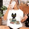 Cats Reading Shirt Tshirt for Women Girls Gift for Book Lover Gift for Cat Owner Bookish T Shirt Books and Cat Summer T-shirt