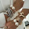Geometric Spring Bangles Bracelets for Women Gold Silver Color Exaggerated Punk Layered Metal Big Pearl Bracelet Fashion Party Jewelry Accessories