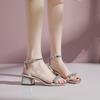 2025 New Summer High Heels Thick Heel Fashion Temperament Fairy Style Shoes Rhinestone Simple Style Sandals Women's