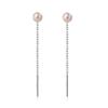 Pure Silver Needle Ear Thread French Super Fairy Long Grey Pink Pearl Tassel Ear Chain