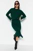 Women's Bottom-Top Set Fashion New Season Emerald Green Soft Textured Skirted Knitwear Bottom-Top Set