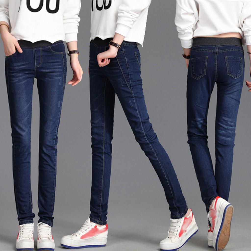 Fashion Women Loose High Waist Casual Jeans Elastic Waist Pencil Pants Plus Size