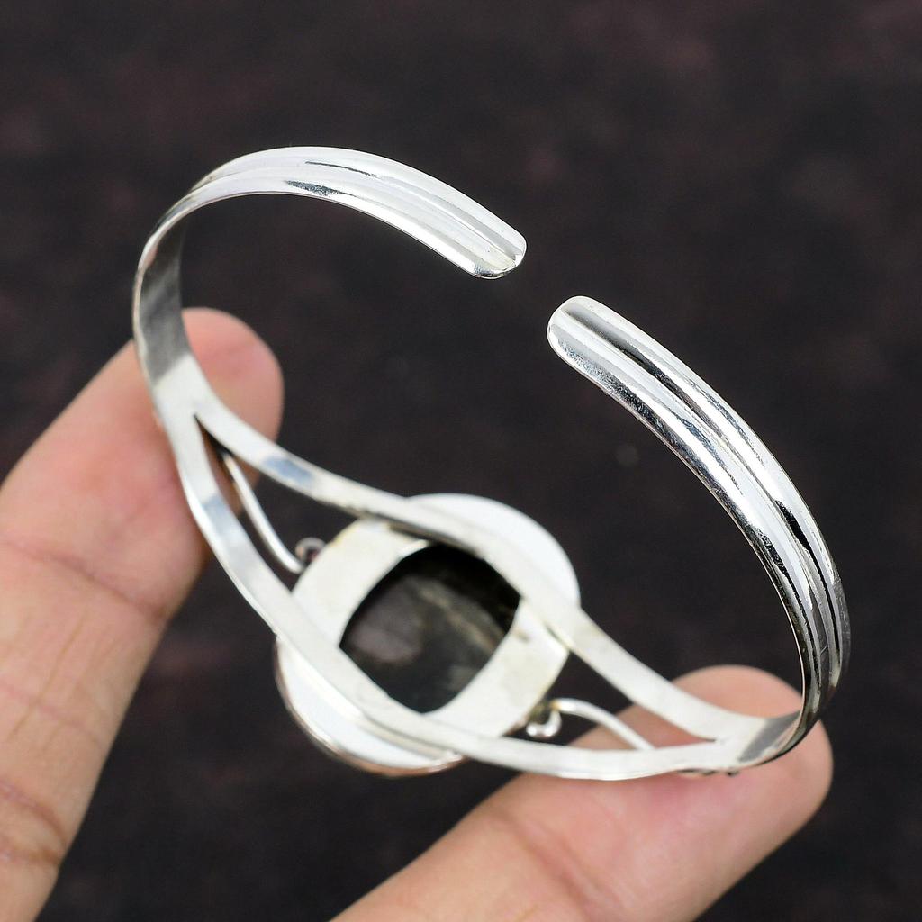 Mother Of Pearl Bangle 925 Sterling Silver Cuff Bangle Real Gemstone Adjustable Bangle Handmade Cuff Bracelet Gift For Mom Unique Jewelry