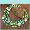 Wooden Geometric Handmade Bead Long Necklace Alloy Pendant For Women Decoration