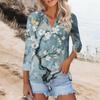 Women's Summer Fashion Casual Print V-Neck Three Quarter Sleeve Shirt Top