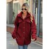 Autumn and Winter Women's Coat Lapel Long-sleeved Loose Buttons Fake Pockets Non-iron Long Plush Coat