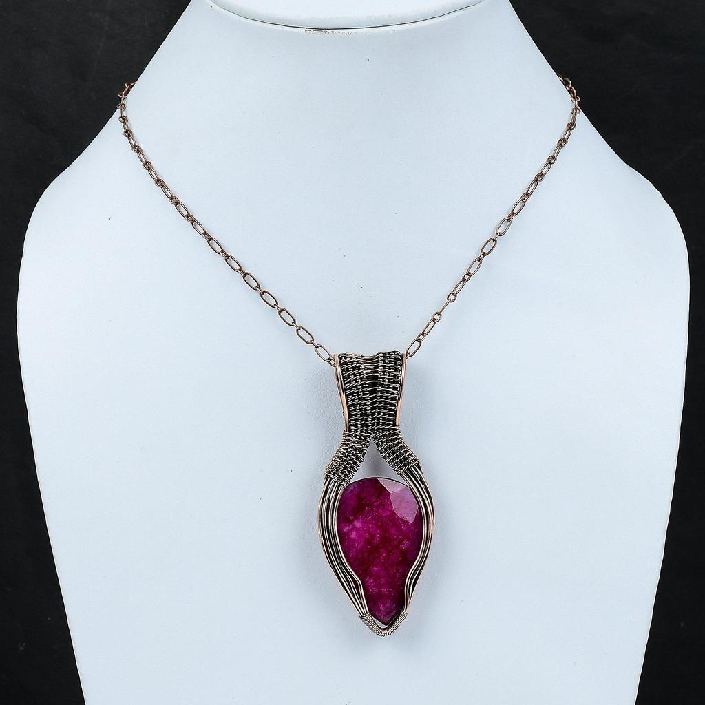 Faceted Kashmir Ruby Pendant Copper Wire Wrapped Pendant Genuine Gemstone Pendant Kashmir Ruby Copper Jewelry Gift For Mom Handmade Pendant