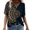 2023 Summer 5XL Women's T-Shirt Vintage Casual Black Fashion V Neck Pullover Short Sleeve Printed Loose Daily Tops Design Clothe
