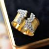 Trendy Luxury Gold Color Cubic Zirconia Ring for Women Modern Wide Band Finger Ring OL Style Female Jewelry