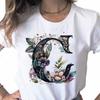 New Women T Shirt Custom Name Letter Combination Print Tshirt Flower Letter Font A B C D E F G Short Sleeve Female Tees Tops