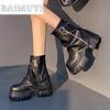 Platform High Heels Women Ankle Boots Brand Shoes Designer Pleated New Zipper Punk Goth Boots Woman 2025 Trend Pumps Mujer Botas