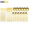 24pcs Gold Dinnerware Set Stainless Steel Cutlery Set Knife Fork Spoon Tableware Set Kitchen Flatware Set Dishwasher Safe