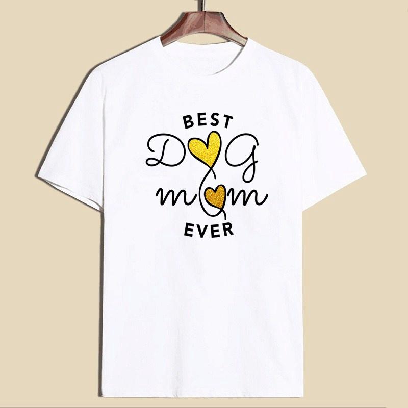 ZIMOXUAN Summer Women Short Sleeve Shirt "Best Dog Mom Ever" Cotton Casual Mom Shirt Tops
