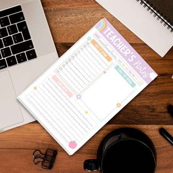 Bohemian Rainbow Teacher Notepad Gratitude Gift with To-Do Lists Contact Log & Notes Section Inspirational Planner for Educators