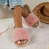 New Winter Plush Cute Outer Wear Women's Fluffy Slippers Indoor Open-toed Flat-bottomed Home Slippers