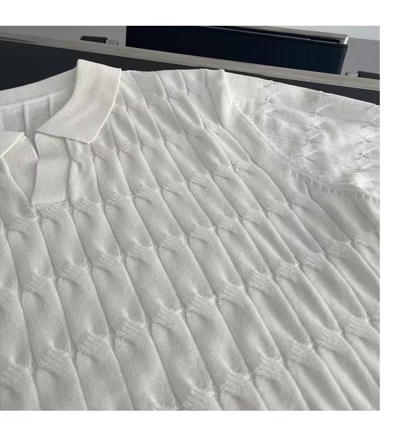 Men's Summer Korean Style Slim Fit Knitted Polo Shirt - Short-Sleeve, Solid Color, Ice Silk, Turn-Down Collar