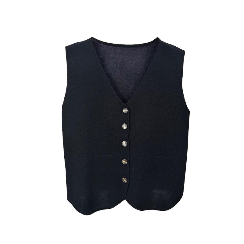 French Temperament V-Neck Single Breasted Sleeveless Casual Knitted Vest For Women