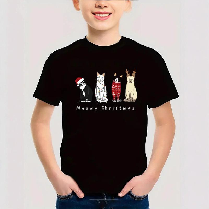 Летний топ с круглым вырезом и 3D-принтом на рождественскую тематику, модная повседневная футболка с коротким рукавом для детей и мальчиков